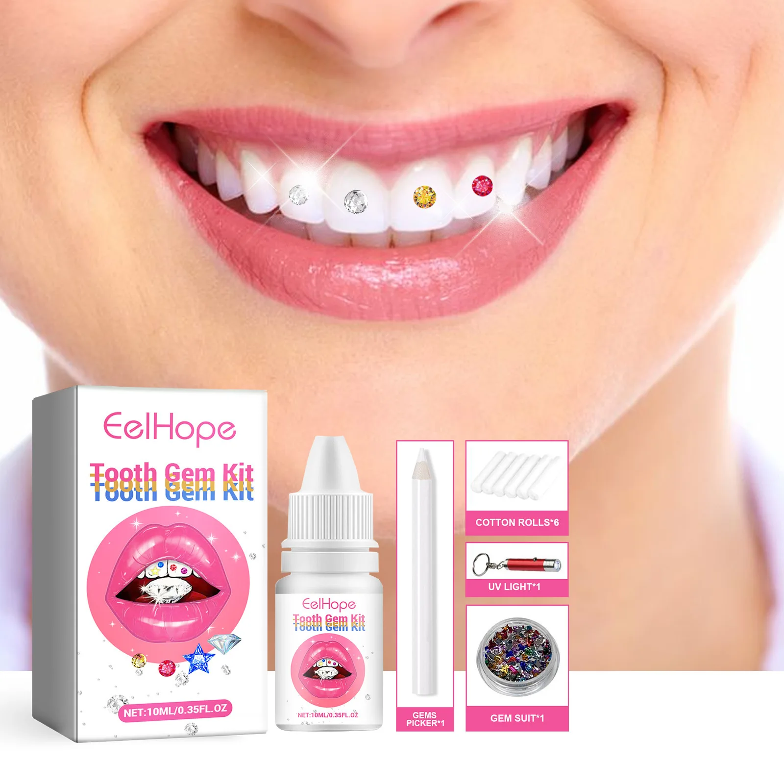 Tooth Gem Kit - Zahnschmuck-Set DIY Klare Edelstein-Dekoration Glitzer Schönes