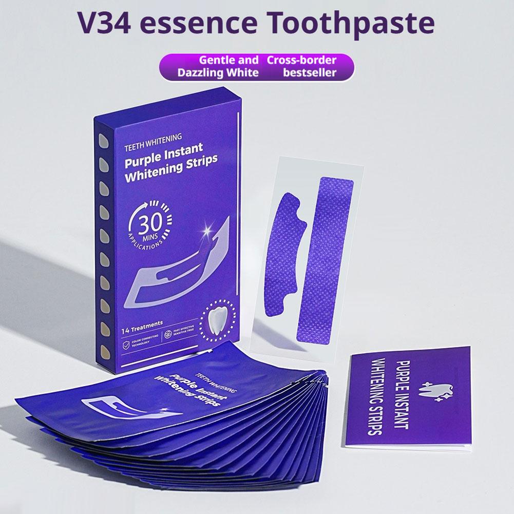 Teeth Whitening At Home Kit - 14/28/42 Stück V34 Lila Zahnaufhellungsstreifen, Zahnschmelz-schonendes