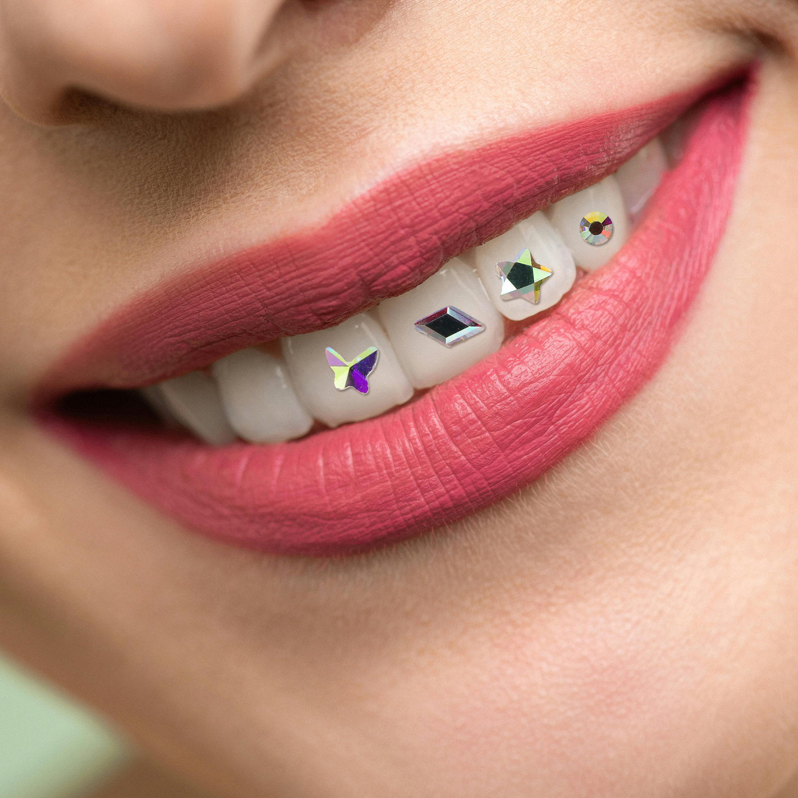 Tooth Gem Kit - 1 Set Komplettes Zahnschmuck-Kit, Kristall-Rhombus-Strasssteine mit