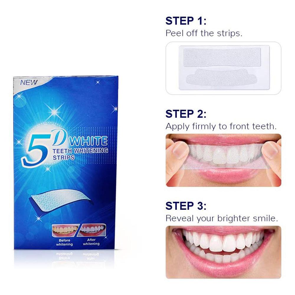 5D Weiße Zahnweißstreifen, Auf – Teeth Whitening Strips Bewertung und Preis